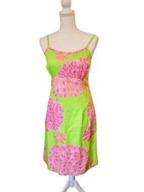 Lilly Pulitzer Vintage Green & Pink Floral Spaghetti Strap Dress, Size 6